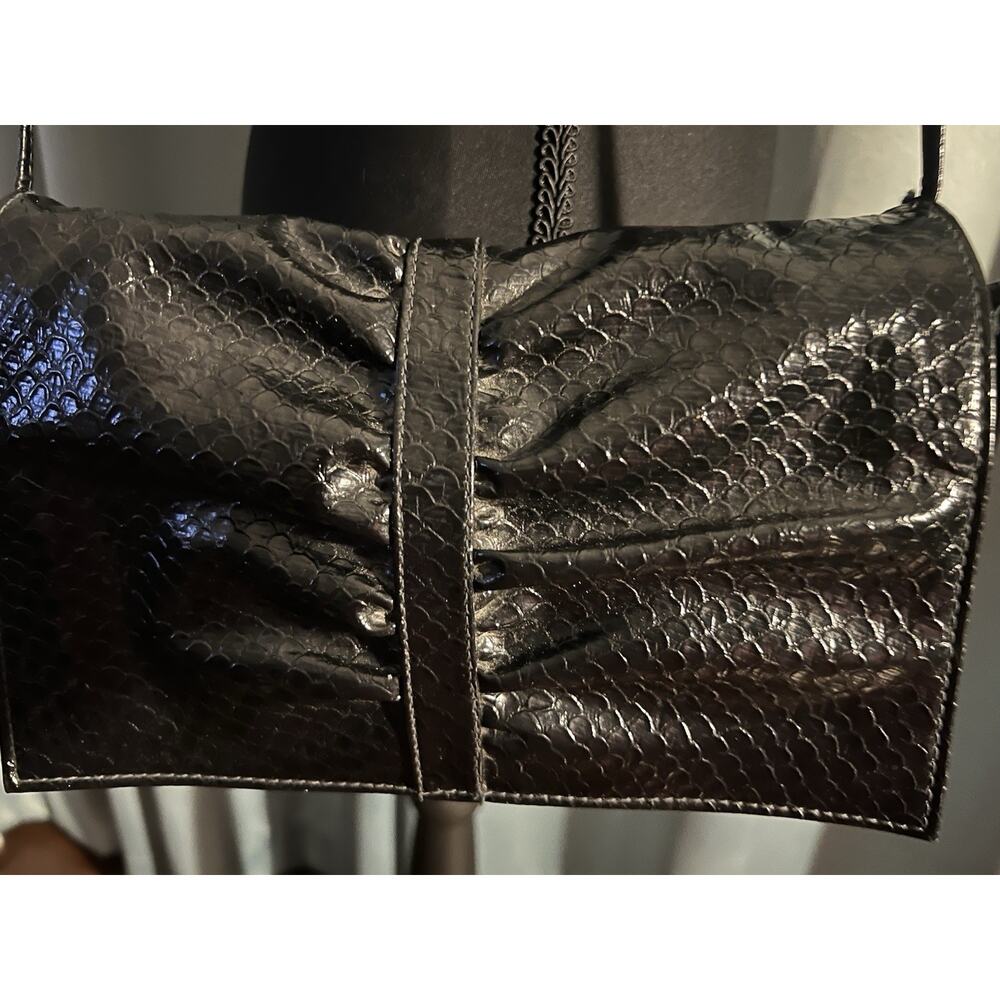 Vintage Mary Ann Rosenfeld Black Snakeskin Leather Shoulder Bag Purse